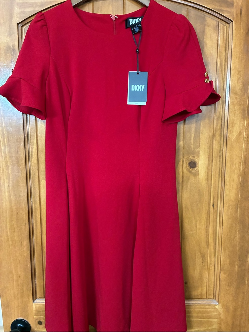 DKNY Red Short Sleeve Midi Dress NWT Size 8